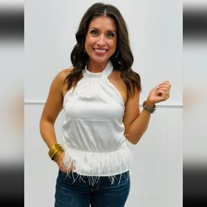 White Satin Feathery Halter Top